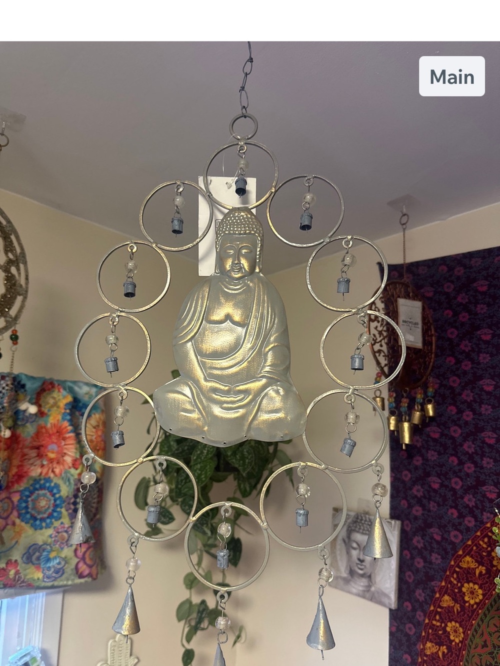 Decorative Buddha Wind Chime - Metallic Silver